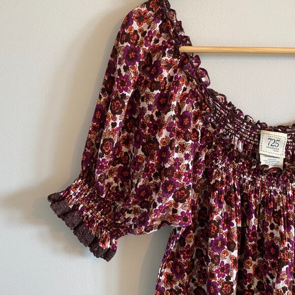 70s Style Floral Peasant Babydoll Puff Sleeve Ruffle Top Boho Cotton - Picture 2 of 9